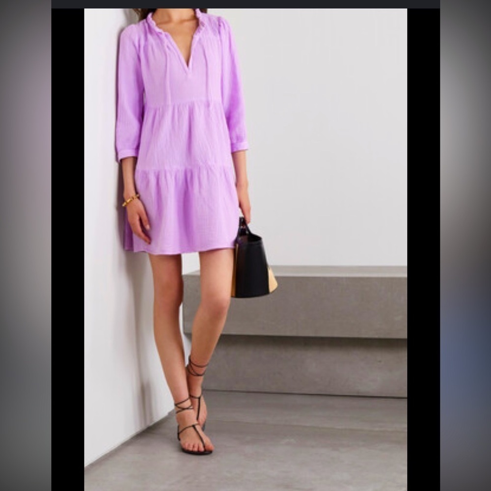 HONORINE Giselle Ruffled Tiered Cotton lavender Dress summer luxury boho resort